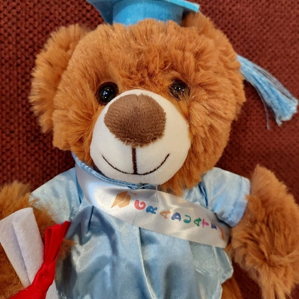 Plush Bear Graduation Baby Blue Cap and Gown Diploma 10 Inch - Picture 4 of 9